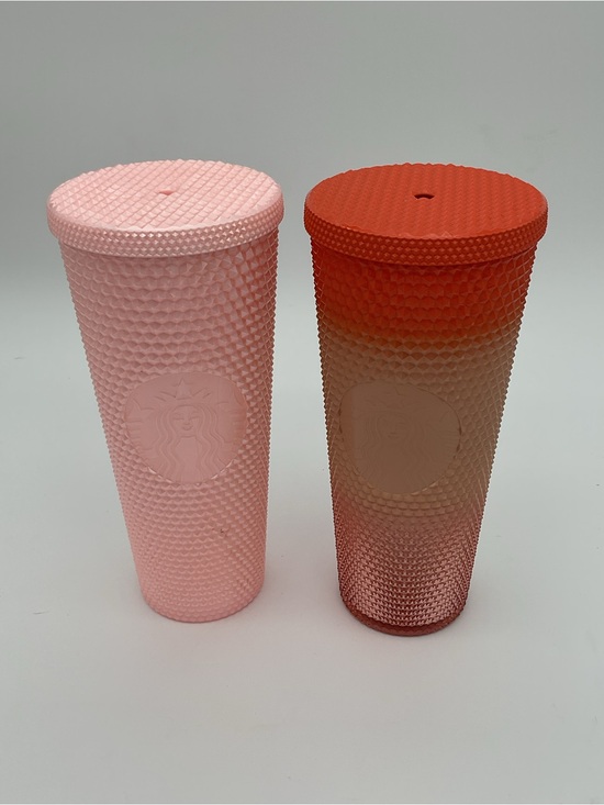 Starbucks Other - Set of 2 Starbucks Peachy Pink and Peach/Orange Ombre Studded Tumblers- No straw